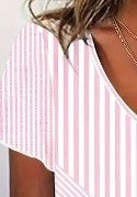 Women's Summer Printed V-Neck Striped Short Sleeve Top – Fashionable Everyday Wear