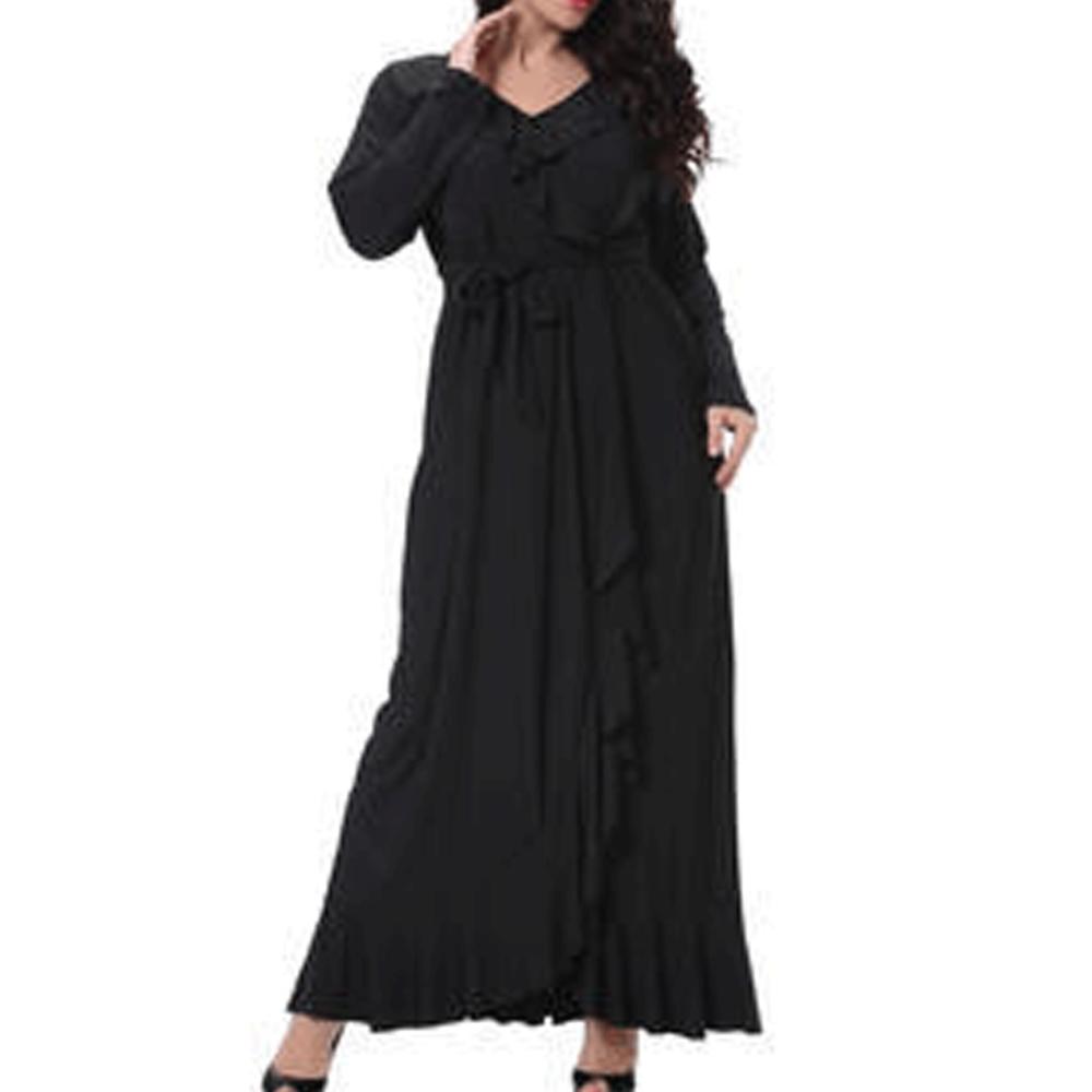 Plus Size V Neck Long Slit Maxi Gown Black