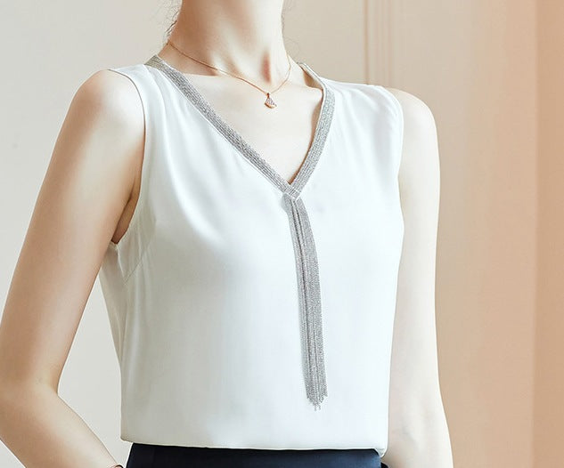 Women's Adjustable Shoulder Strap V-Neck Silk Suit Set