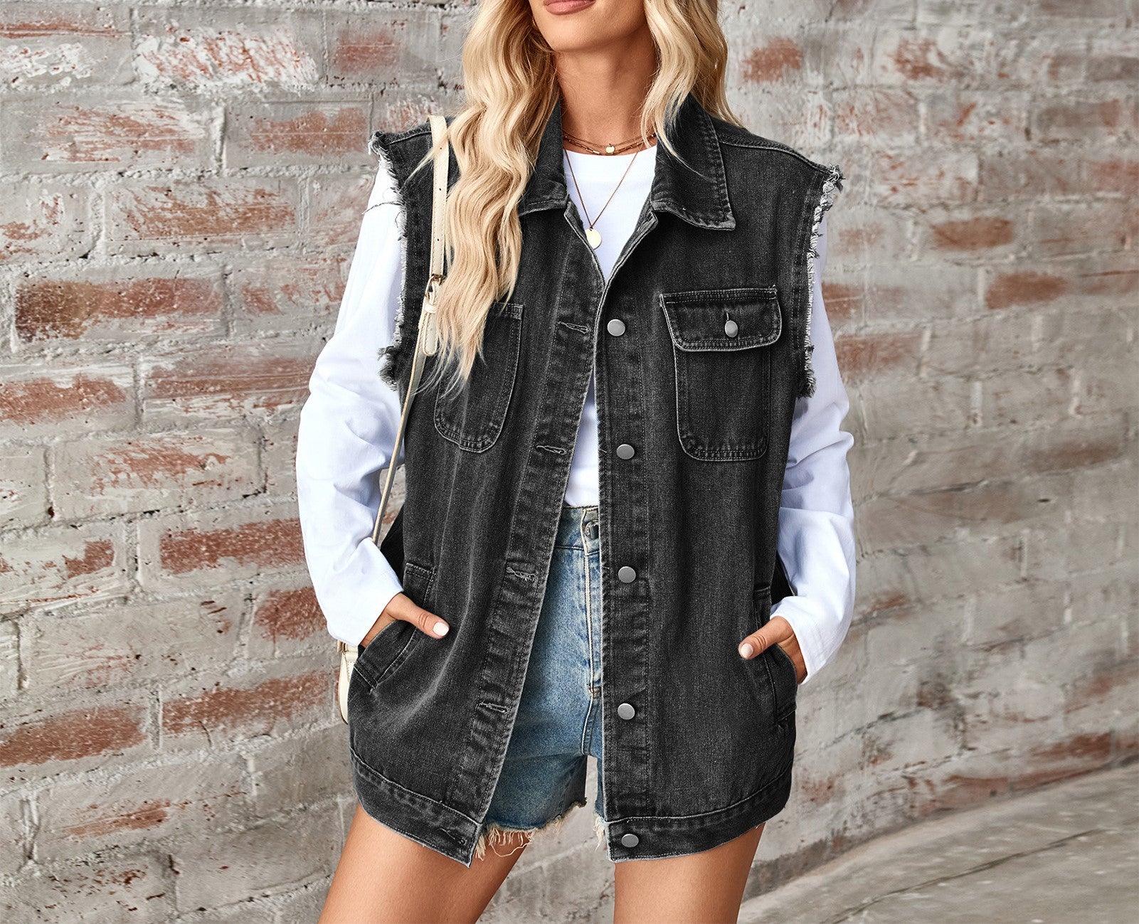 Women's Washed Denim Loose Fit Vest - Casual Sleeveless Waistcoat Cardigan Top