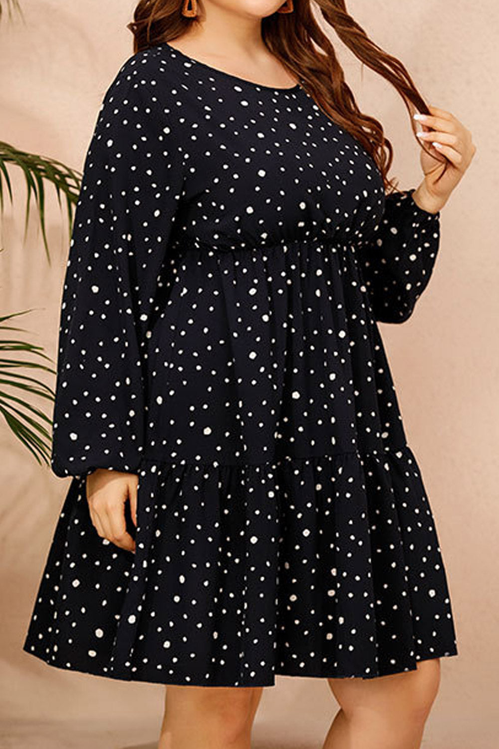 Women Plus Long Sleeve Chiffon Elastic High Waist Elegant Party Dress