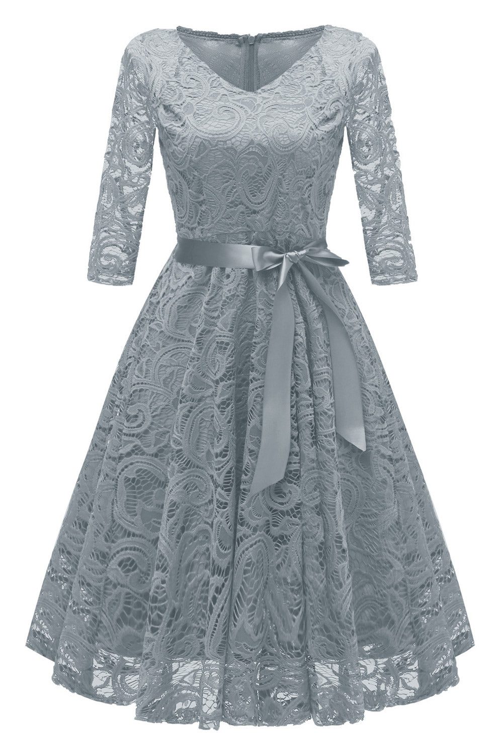 Women Summer V-Neck Stitching 3/4 Sleeves With Belt Fashion Elegant Beautiful Dress