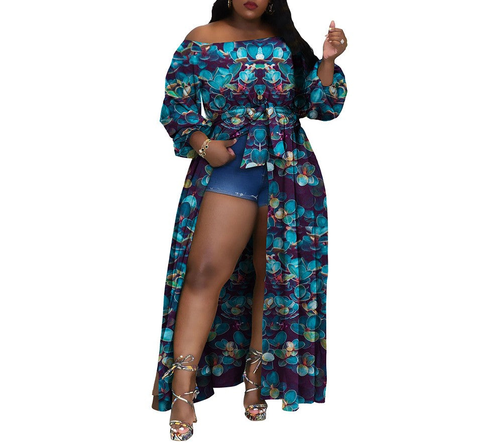 Autumn Festival Women’s Lace-Up Slit Floral Print Dress – Elegant Sexy Boho Style Midi Dress