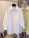 Spring & Autumn Simple Pointed Collar Oversized Shirt Top