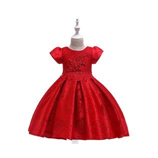 Kid Girl Flower Bead Decorate Princess Evening Dress