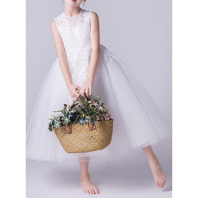 Kids Girls Thick Long Sleeve Round Neck Fashionable Solid Colored Mid Length Restful Winter Dress