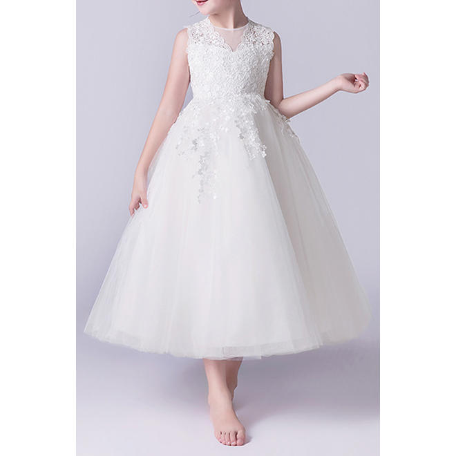 Kids Girls Thick Long Sleeve Round Neck Fashionable Solid Colored Mid Length Restful Winter Dress