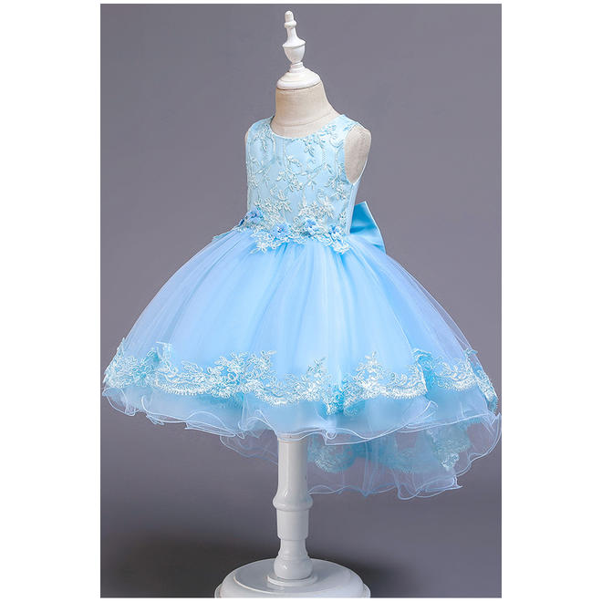 Kids Girls Ball Gown Back Sash Flower Dress