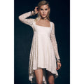 Women American Hollow Long Sleeves Lace Dress White