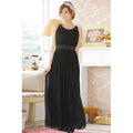 Women Sleeveless Chiffon Bead Decorated Prom Night Dress Black