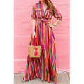 Jhon Peters Women Colorful Stripes Fasten Tie Long Dress