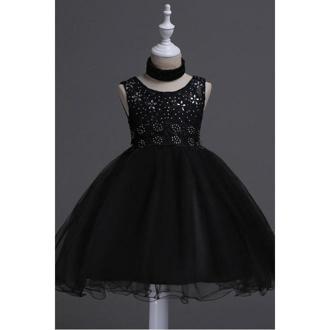 Kids Girls Scoop Neck Decorated Wedding Party Dress