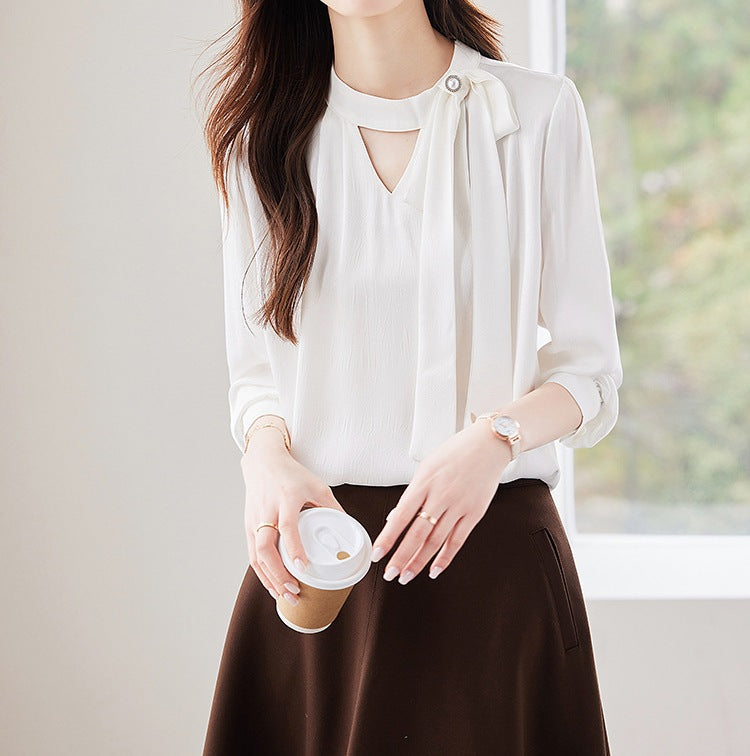 Women's V-Neck Long Sleeve Top - Refined New Style for Spring & Autumn