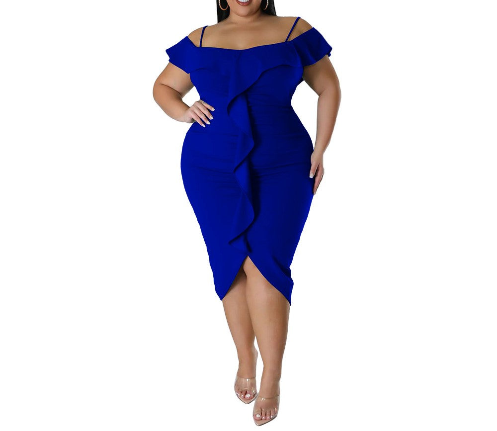 Women's Sweet One-Shoulder Solid Color Midi Dress – Elegant Bodycon Party Dress