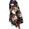 Women’s Autumn/Winter Elegant African Print Long Dress – Plus Size, Tie-Waist, Fashionable Foreign Trade Maxi Dress