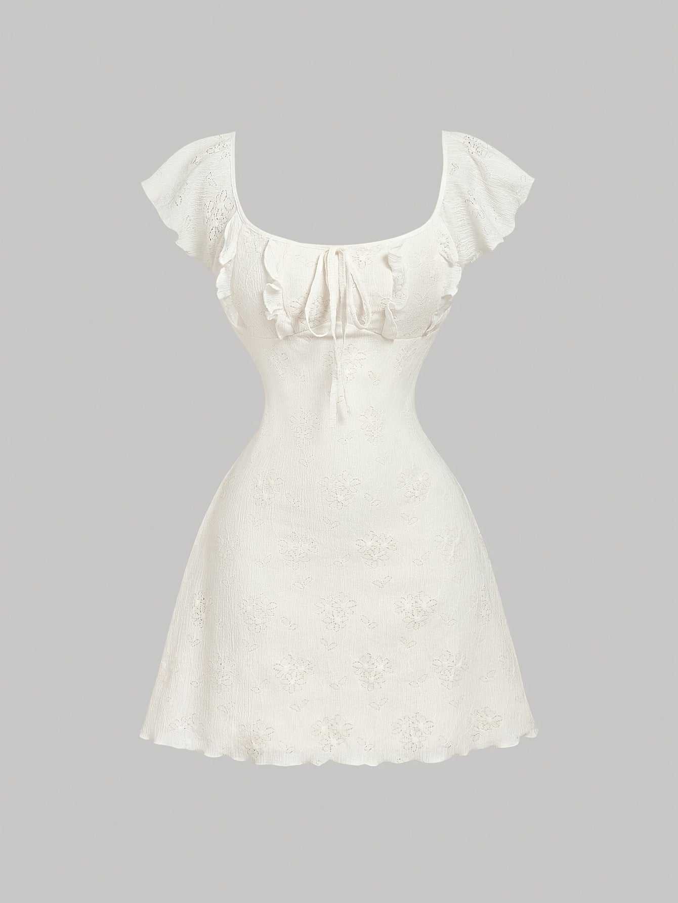 Women's Summer French-Inspired Romantic Ruffled Belted Waist Mini Dress Elegant Casual Fashion