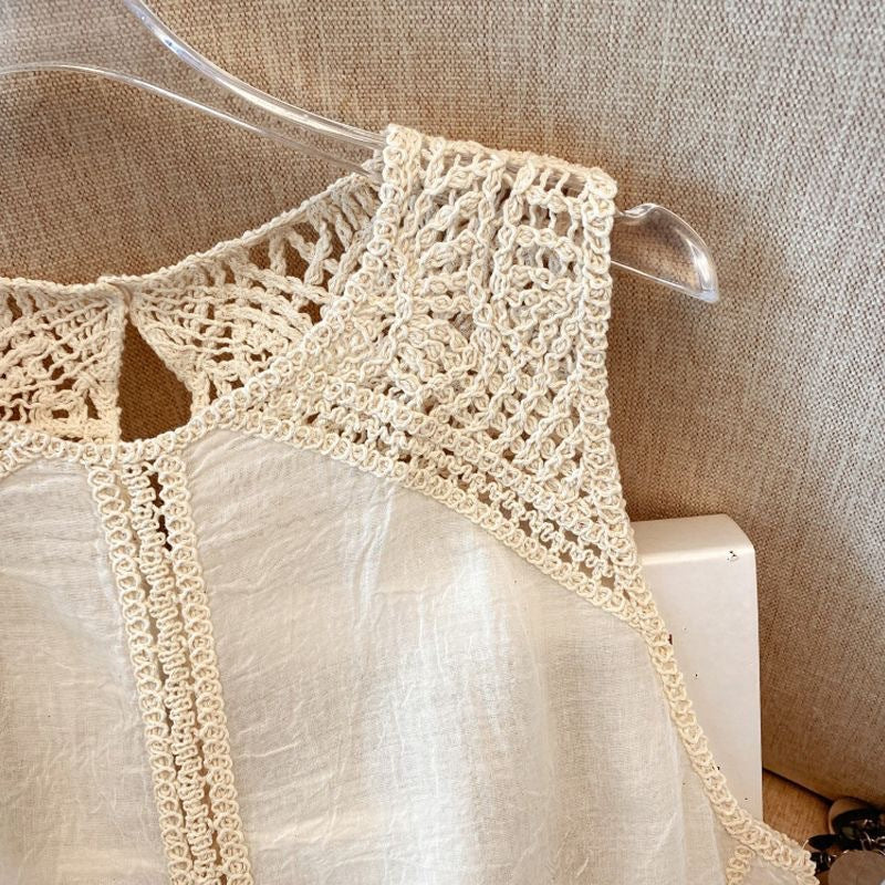Summer Women's Crochet Lace Patchwork Sleeveless Vest Top – Elegant Hollow-Out Lightweight Casual Blouse
