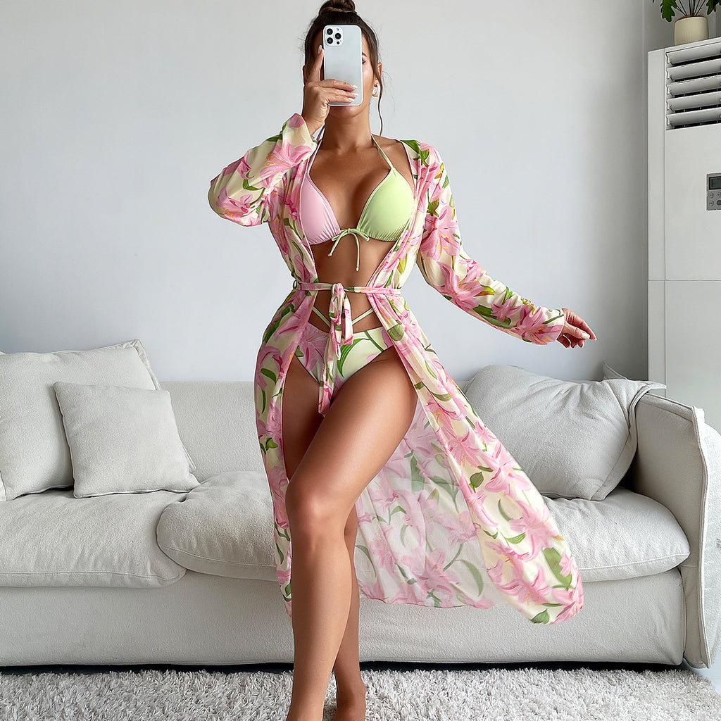 Women's Three-Piece Bikini Set - Printed Split Swimsuit for Beach & Pool