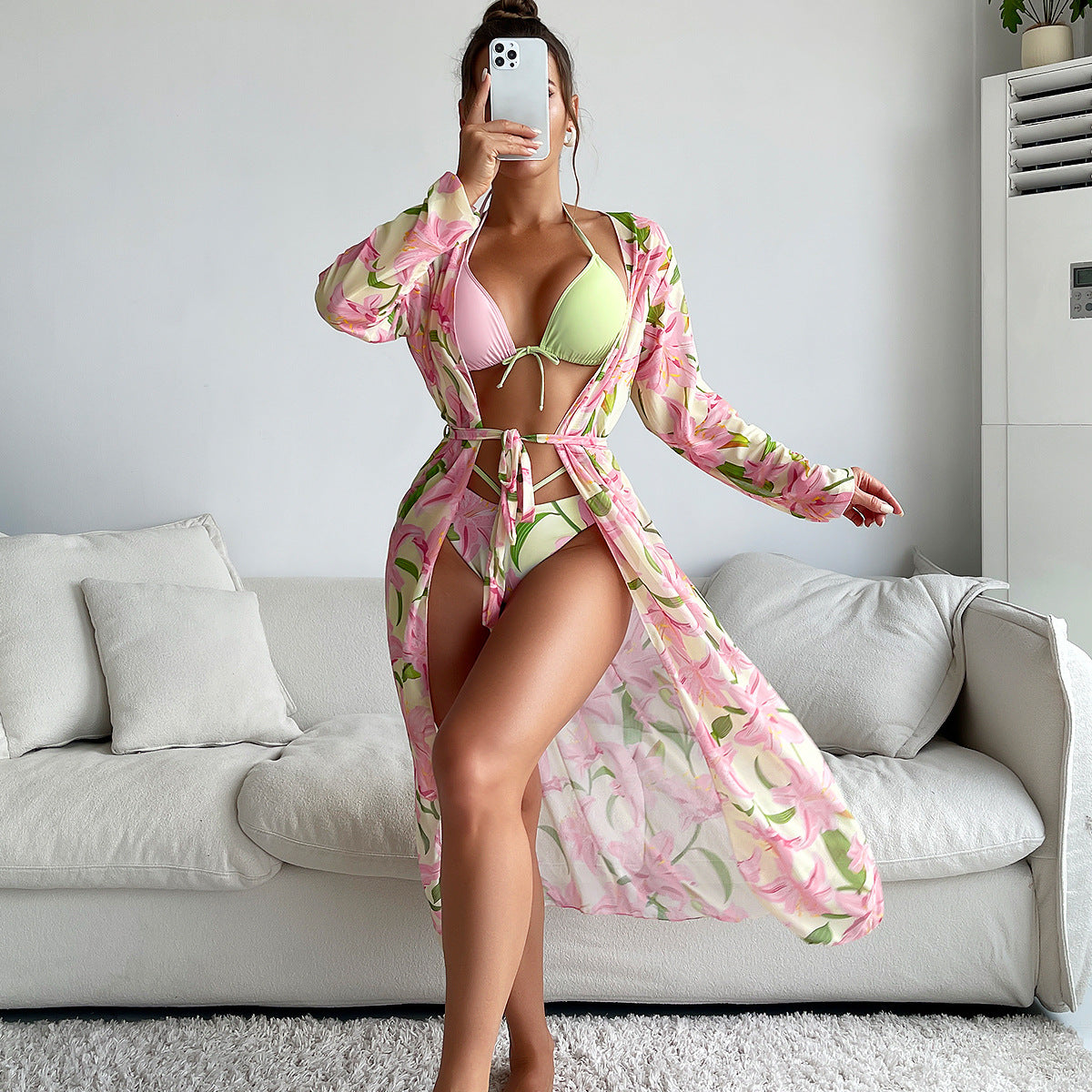 Women's Three-Piece Bikini Set - Printed Split Swimsuit for Beach & Pool