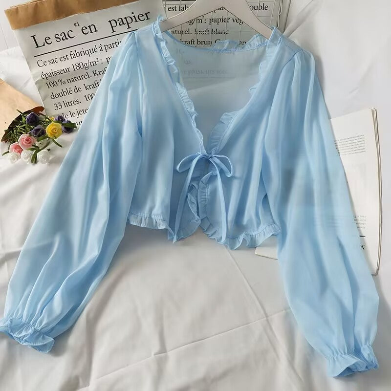 Women's Sun Protection Cardigan Thin Shawl Summer Outer Blouse Tulle Chiffon Top