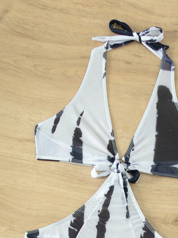New Printed Mesh Three-Piece Bikini Swimsuit Set for Women