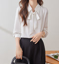 Women's Elegant Long Sleeve Satin Draped Fashion Top