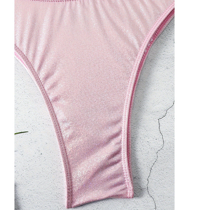 Bikini Split Swimsuit for Women - Drawstring Sling, Solid Color, Reflective Hot Spring Swimwear