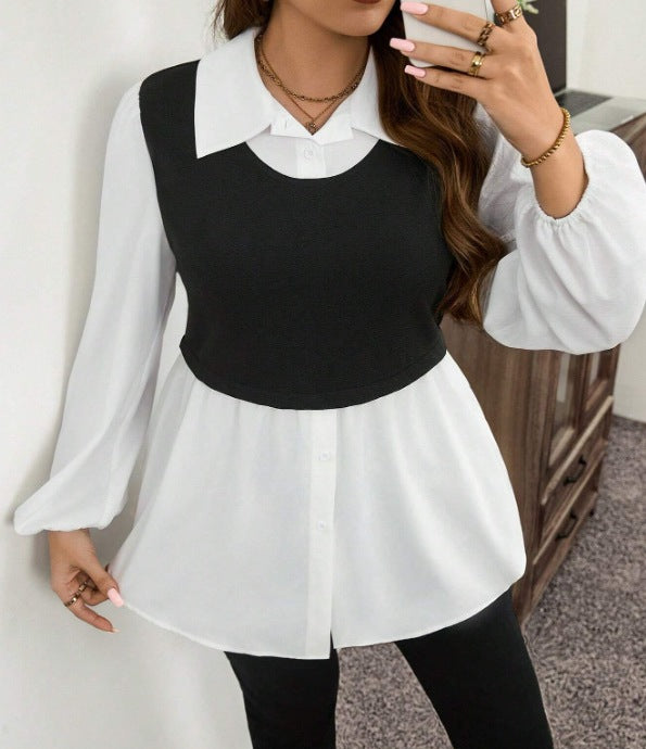 Women's Simple Solid Color Polo Collar Shirt – Casual All-Match Long Sleeve Top