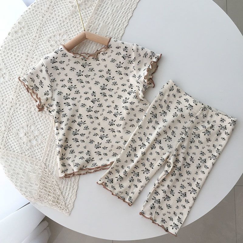 Summer Girls’ Long Wear Pajama Set – Polka Dot Ruffle Design Cute Sleepwear - RAC26JP5387BATS