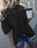New Summer Round Neck Crochet Hollow-Out Lace Patchwork Short Sleeve Top for Women – Lightweight Casual Fashion Blouse