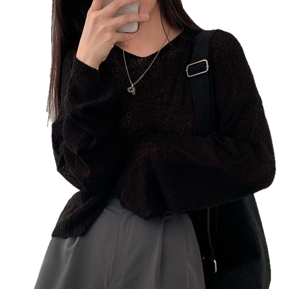 Women's Loose-Fit Versatile Long-Sleeved Thin Knit Top