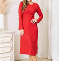 Women's Culture Code Full Size Round Neck Long Sleeve Dress