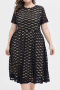 Women Plus Elegant Sexy Slim Round Neck Short Sleeve Lace Dres