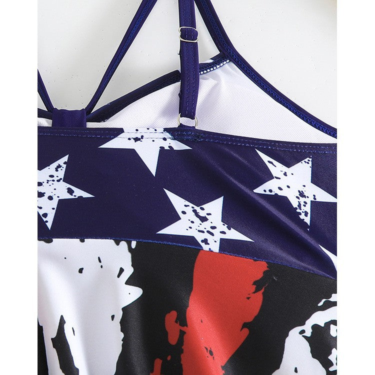 New Printed Flag Bikini Set with Gathered Details