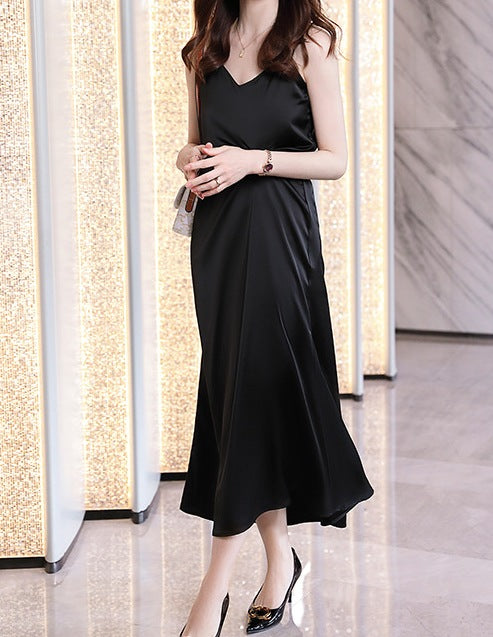 Elegant High-Waist Satin Long Skirt for Women