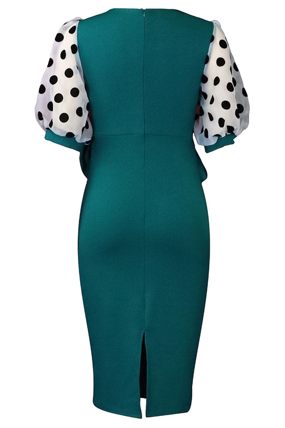 Women V-Neck With Polca Dots Printed Slevess Solid Pattern Bodycon Party Dress