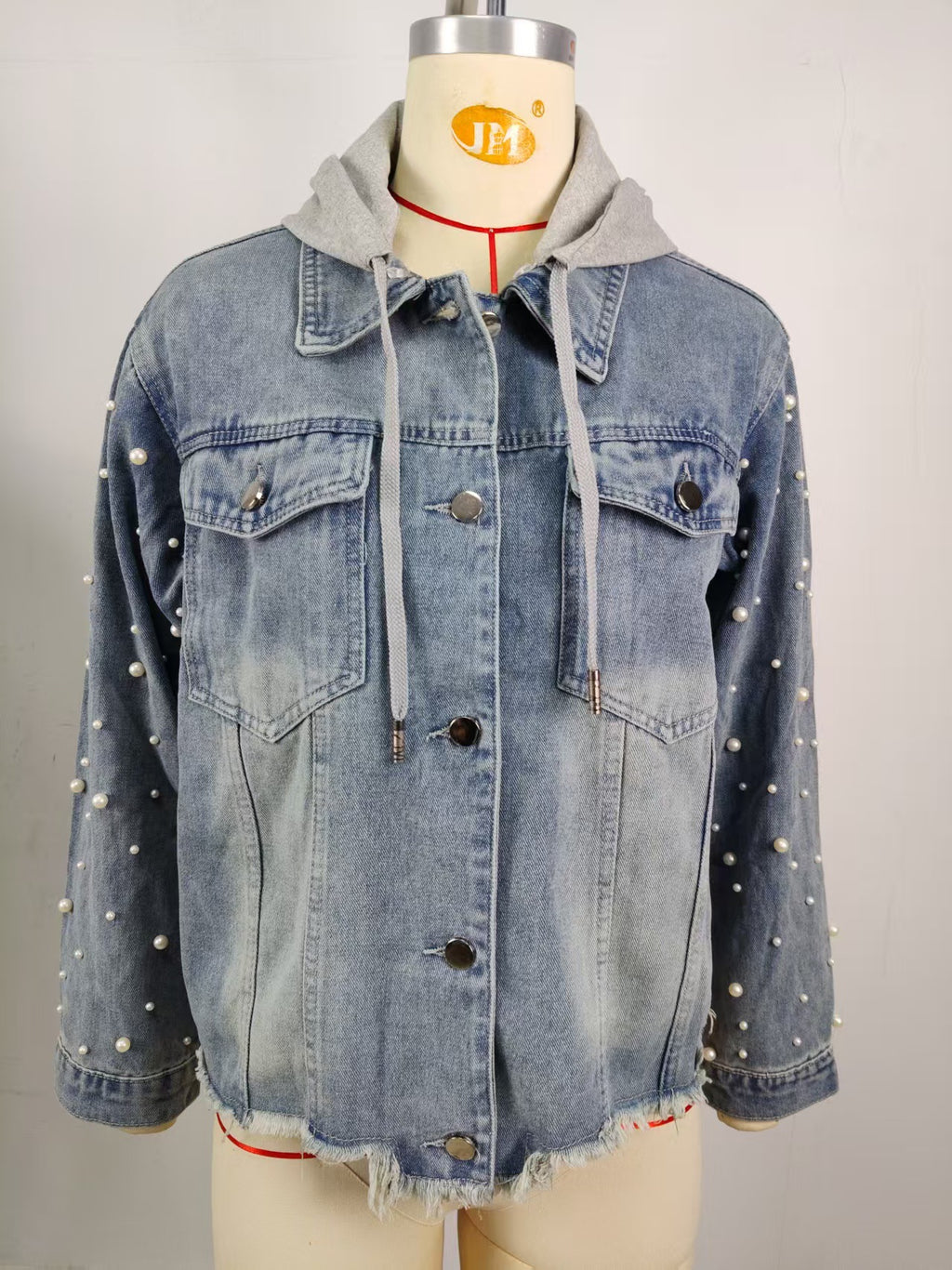 Washed & Beaded Long-Sleeve Casual Denim Jacket — Spring New Arrival