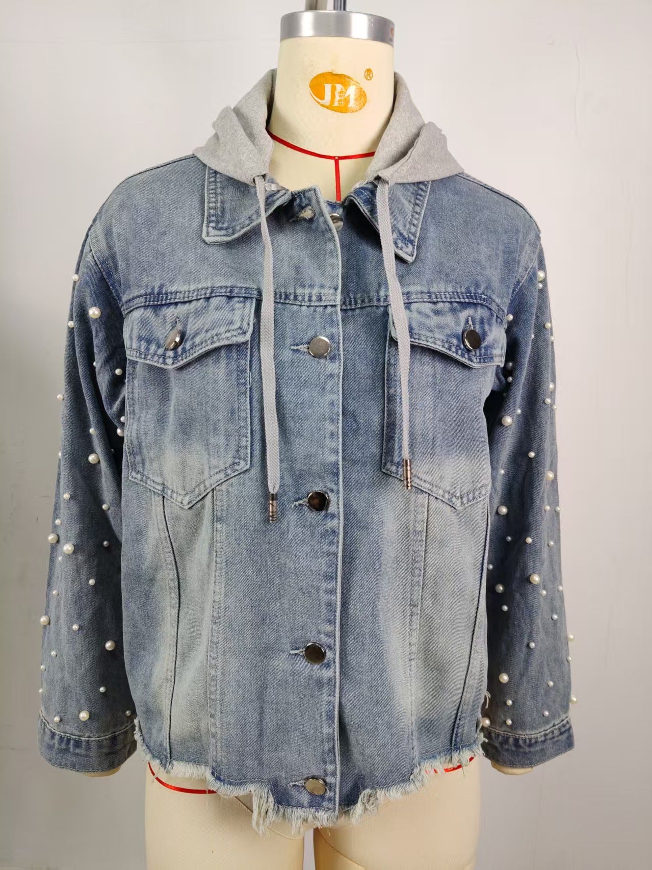 Washed & Beaded Long-Sleeve Casual Denim Jacket — Spring New Arrival