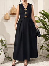 Women's Plus Size Sleeveless V-Neck Waist-Defined Elegant Midi Dress, Fashion Casual Comfort Fit