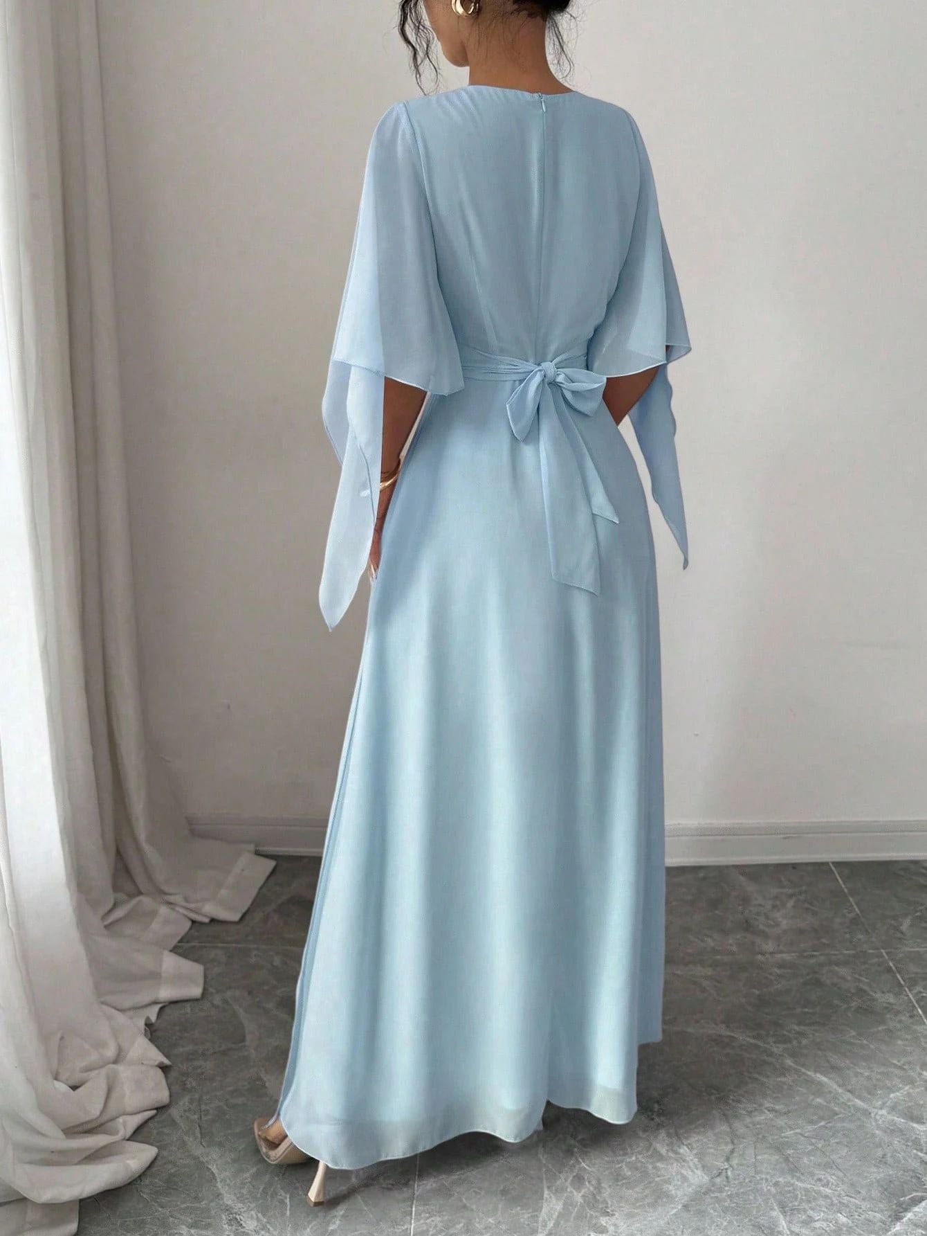 Women's Light Blue Elegant Long Dress – Modern Flowing Maxi Dress for Party, Wedding, Evening, Vacation & Special Occasions
