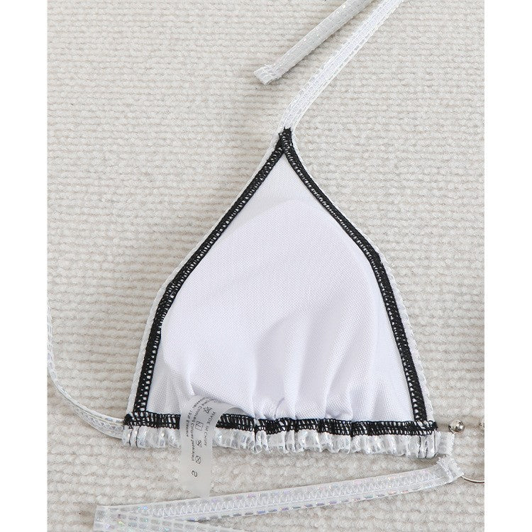 New Drawstring Lace-up Triangle Bikini Top with High-Cut Bottoms for Women