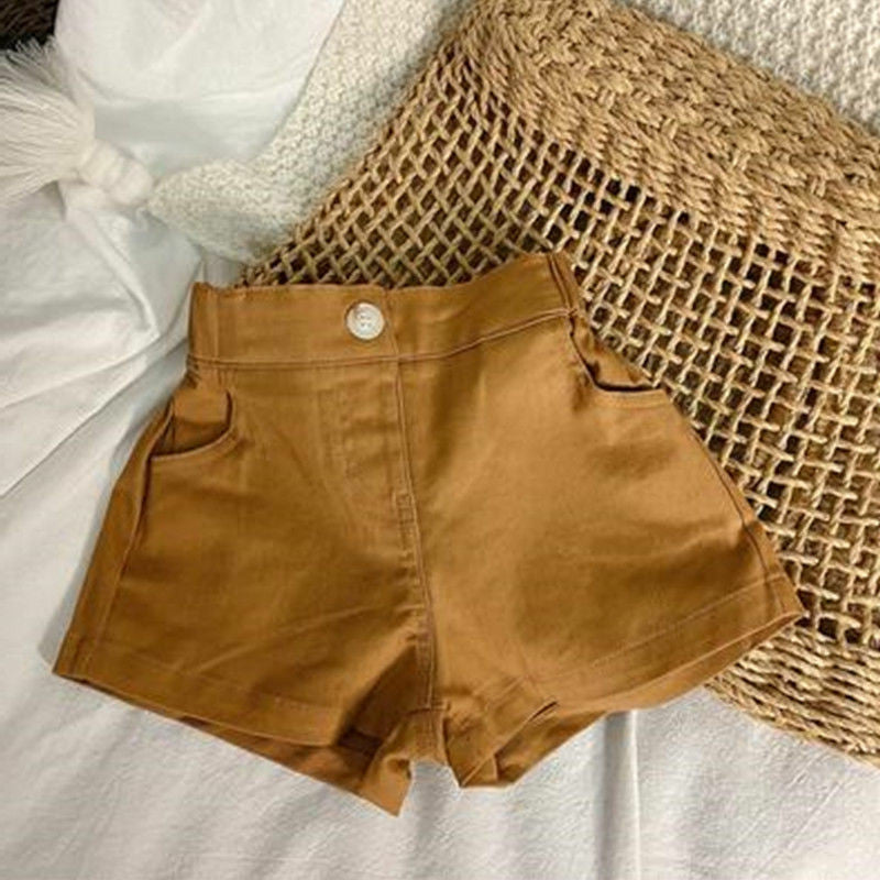 Summer Girls’ Solid Color Casual High-Waisted Shorts - RAC26JP5422BATB
