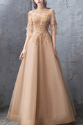 Women Half Sleeve Lace Decorated Long Breathable Skirt Wedding Party Dress