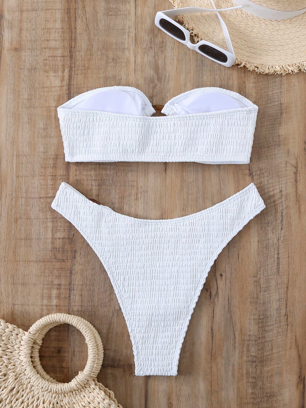 New Solid Color Ring Tube Top & Bikini Briefs Split Swimsuit for Women