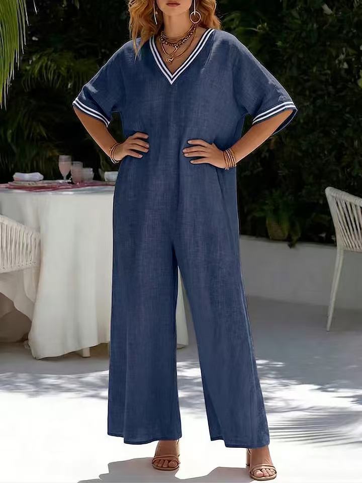 Women's Solid Color Top and Wide-Leg Pants Casual Two-Piece Set