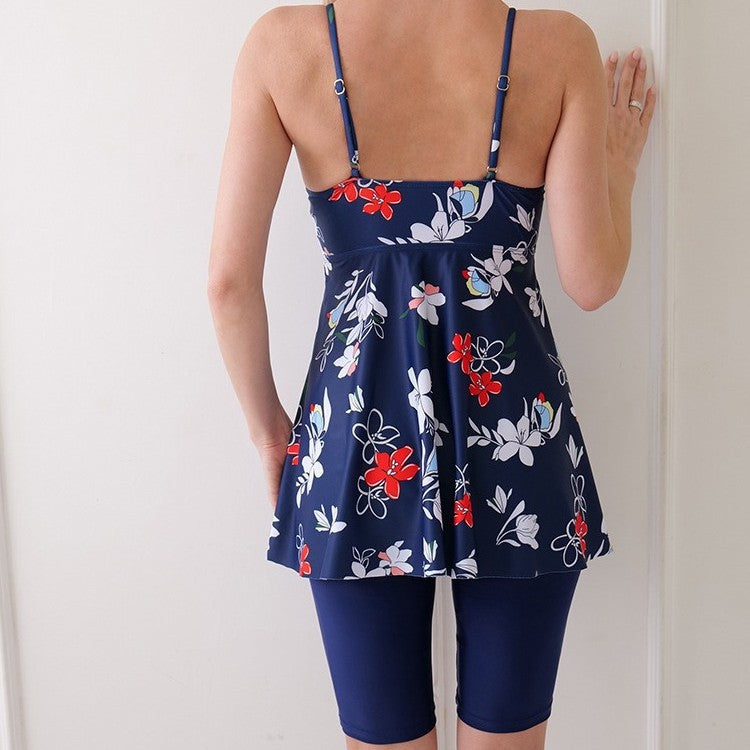 New Digital Print Sling Slim-Fit High Waist Split Swimsuit with Short Skirt Design