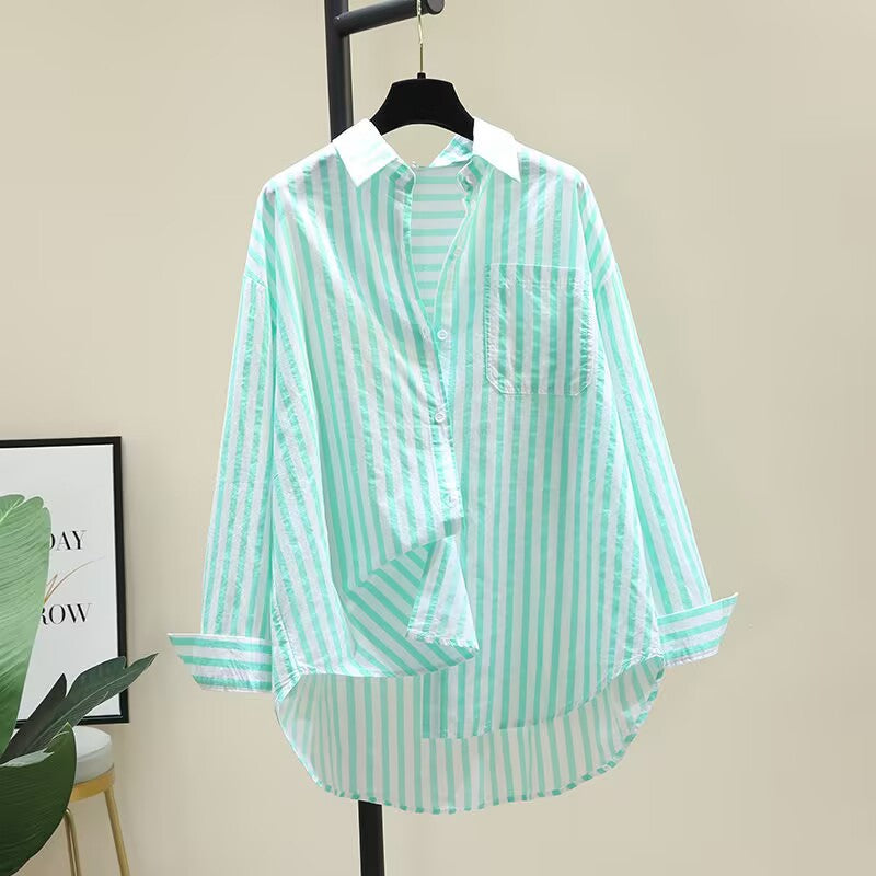Women's Printed Striped Shirt - Spring New Style, Loose-Fit Fashion Cardigan Long-Sleeve Top