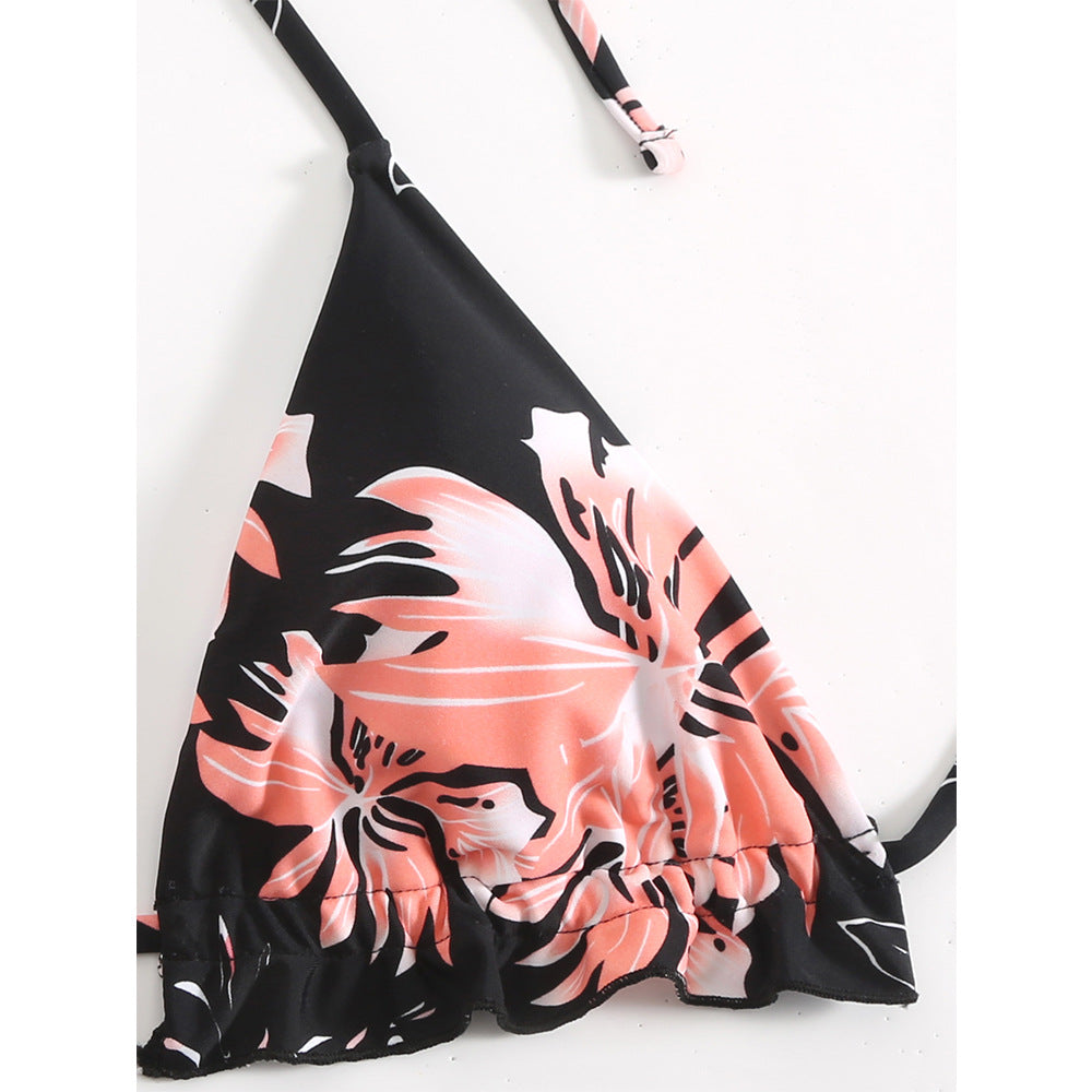 New Digital Print Double Shoulder Halter Strap Bikini Two-Piece Swimsuit for Women