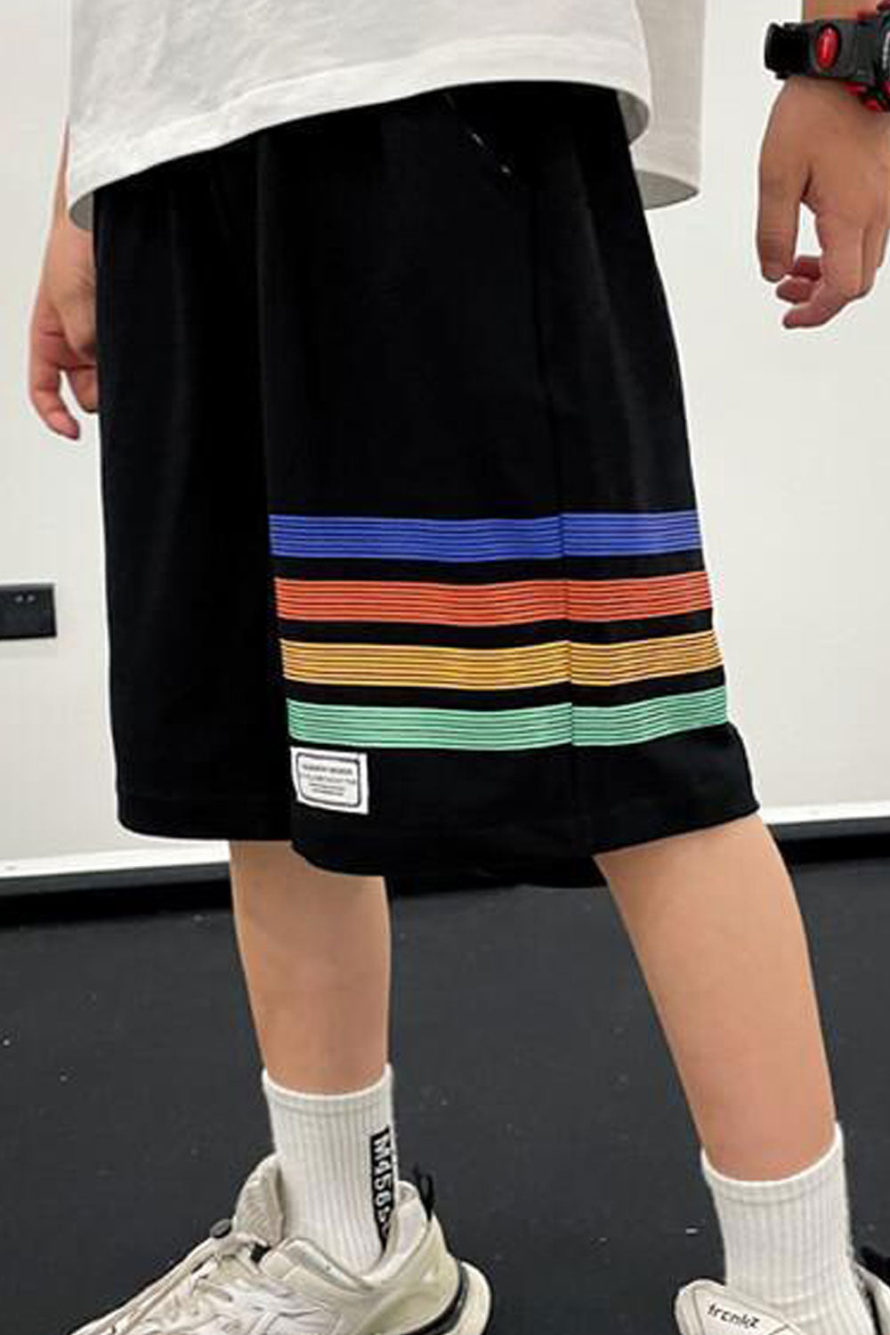Kids Boys New Fashionable Waistband Half-Assed Elastic Belt Four Bar Striped Pattern Summer Casual Thin Section Trendy Sports Sh