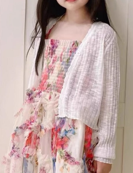 Girls’ New Summer Dress – High-End Floral Print Sundress for Big Kids, Elegant Beach Dress - RAC25JP3294GDRESS